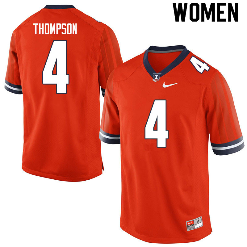 Women #4 Khmari Thompson Illinois Fighting Illini College Football Jerseys Sale-Orange